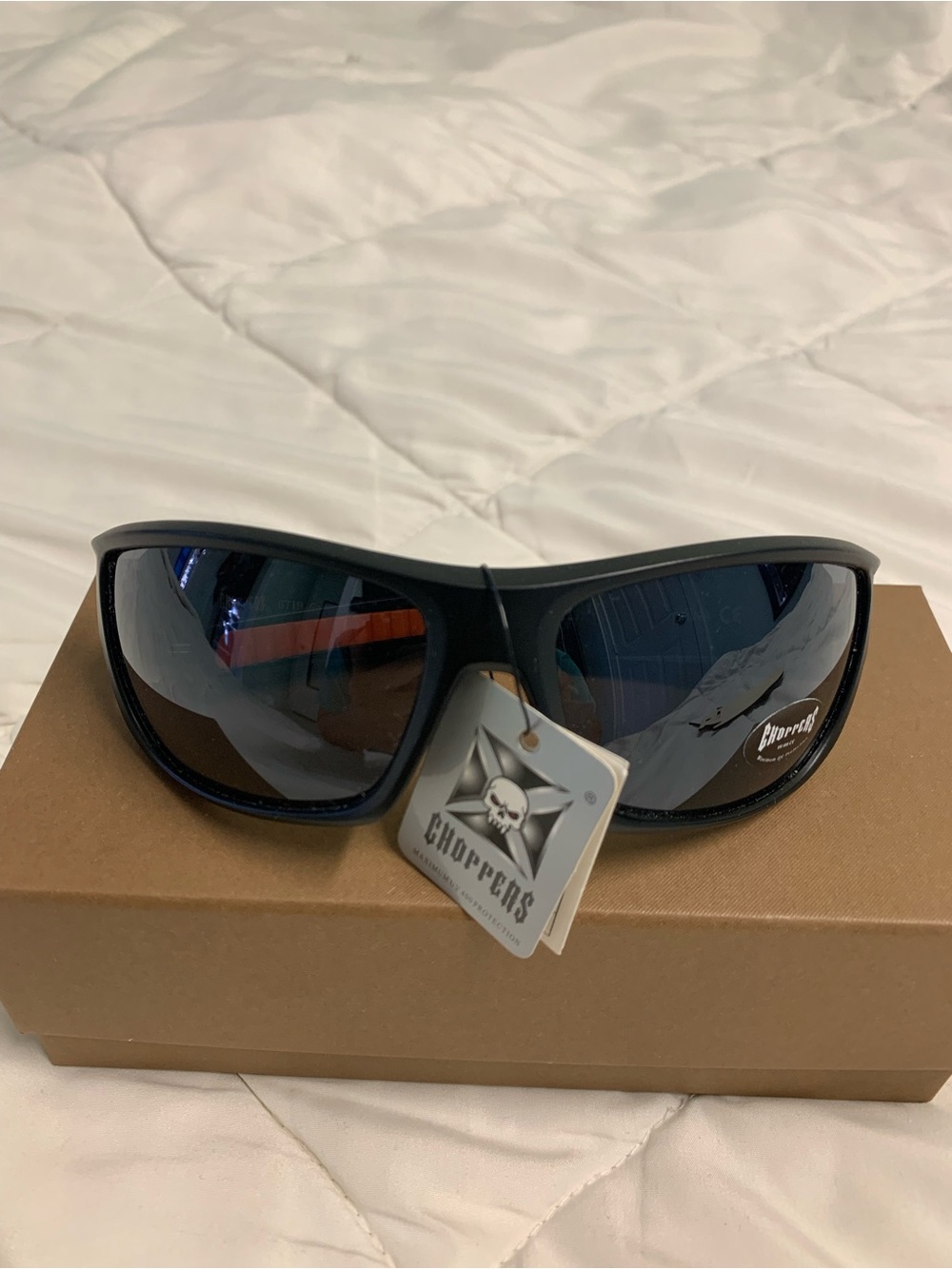 Men’s Black Wraparound Sunglasses with Dark Blue Lenses